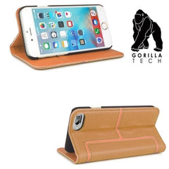 Etui slim wallet Gorilla Tech premium marron contour orange pour Apple iPhone 6 plus/6s plus