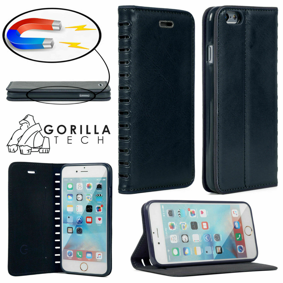 Étui PVC Book Cuir Gorilla Tech Bleu Foncé Pour HTC M8