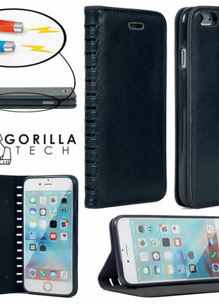 Étui PVC Book Cuir Gorilla Tech Bleu Foncé Pour Samsung Galaxy S6 Edge