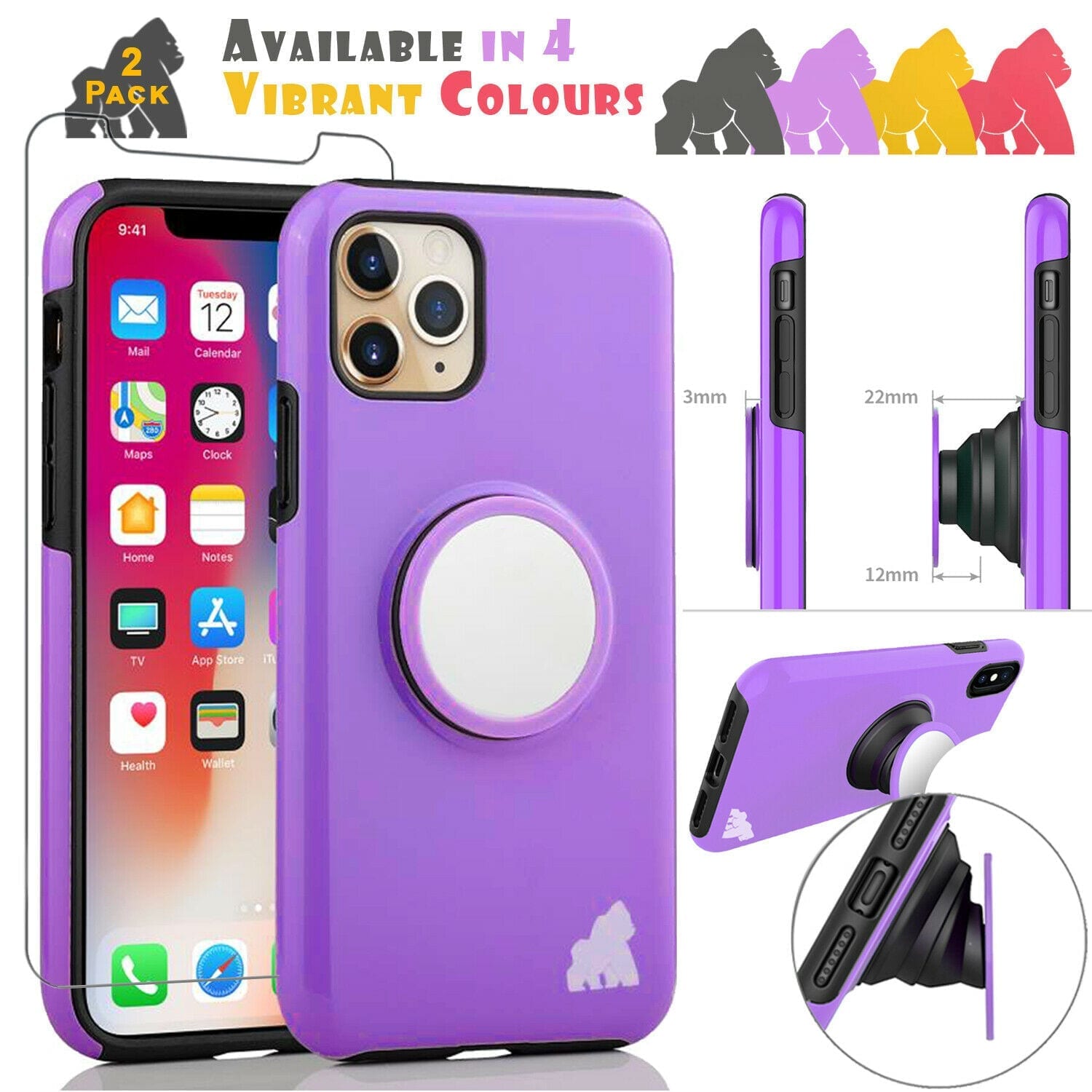 Coque Gorilla Tech Pop Support Violet Pour Apple iPhone 11 Pro Max