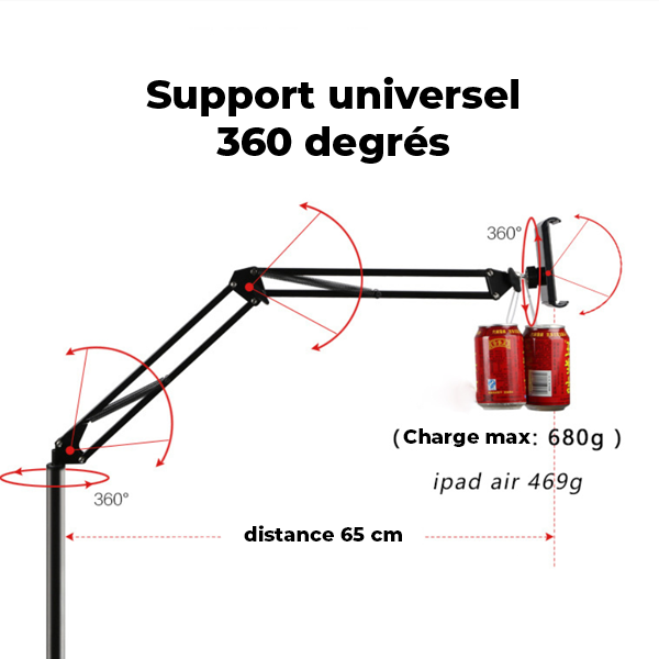Support universel pour smartphone et tablette extensible 360 degrés (135 CM)