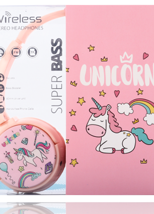 Casque bluetooth unicorn rose avec support carte TF et entrée jack