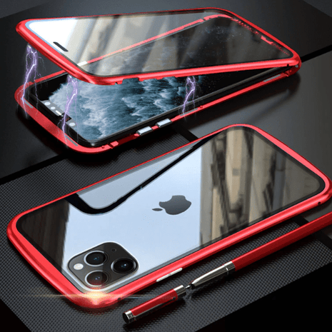 Coque magnetique rouge en verres deux faces pour iphone 11 pro max (nouvelle generation)