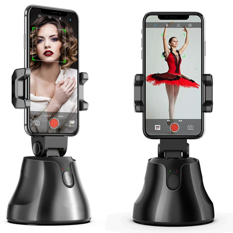 Support smartphone tracking 360° IA noir (qualité premium)