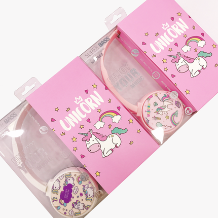 Casque bluetooth unicorn rose avec support carte TF et entrée jack