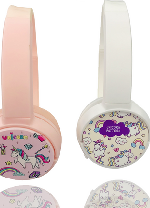Casque bluetooth unicorn rose avec support carte TF et entrée jack