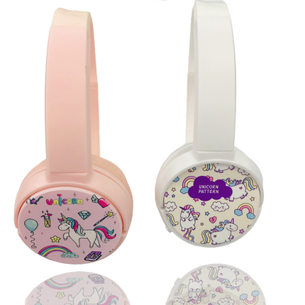 Casque bluetooth unicorn rose avec support carte TF et entrée jack