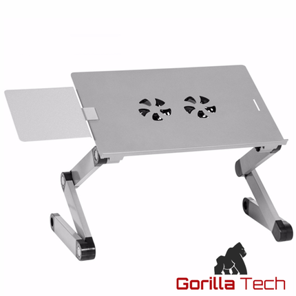 Support Gorilla Tech argent pour ordinateur portable réglable avec ventilateur et tapis (GTT8)