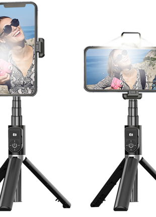 Selfie stick/trépied avec flash 360 bluetooth noir (qualité premium)