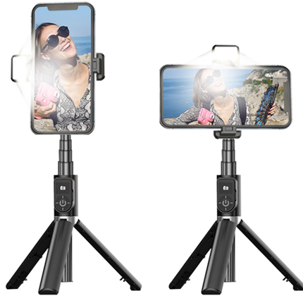 Selfie stick/trépied avec flash 360 bluetooth noir (qualité premium)