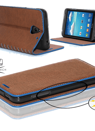 Etui New Book Gorilla Tech Marron Contour Bleu Pour HTC One A9