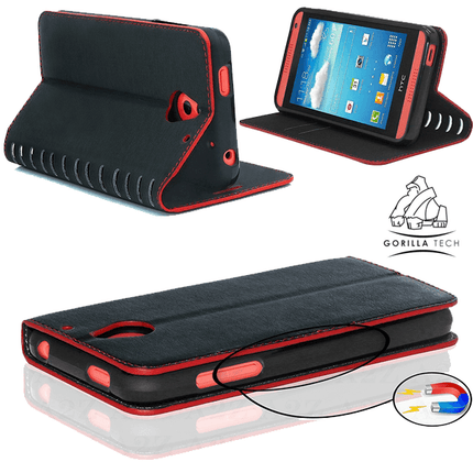 Etui New Book Gorilla Tech Noir Contour Rouge Pour Samsung Galaxy J4 2018