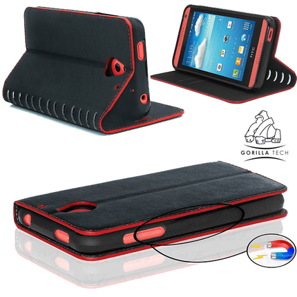 Etui New Book Gorilla Tech Noir Contour Rouge Pour HTC One M9 (Bonne Affaire)
