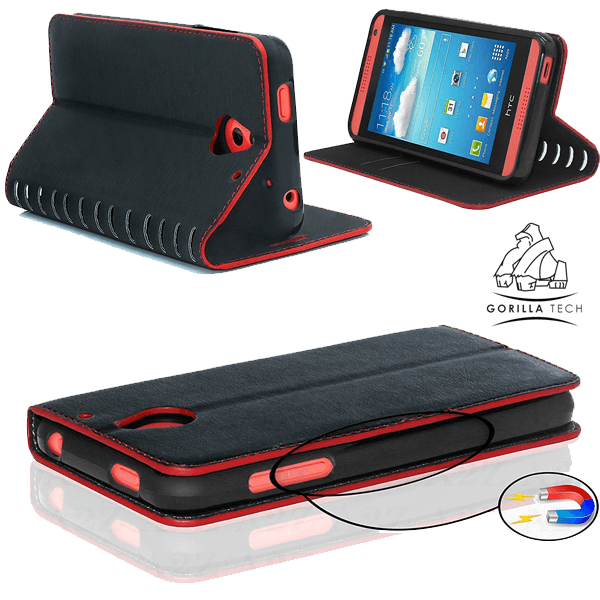 Etui New Book Gorilla Tech Noir Contour Rouge Pour HTC Desire 530